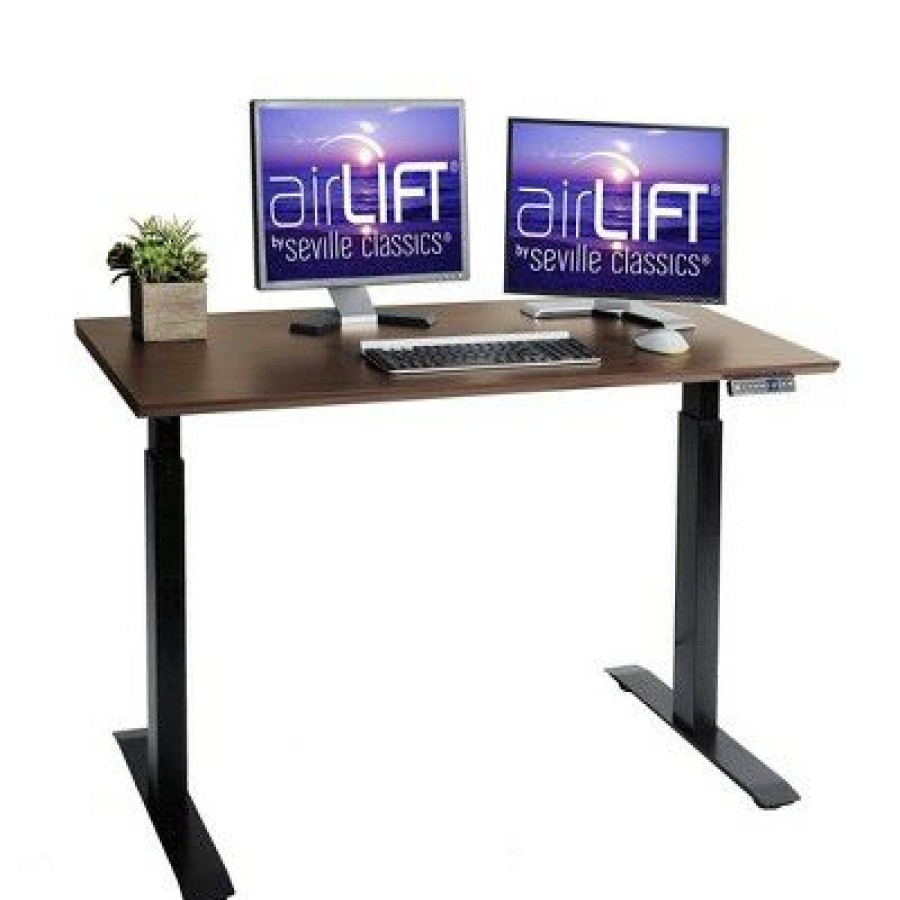 Executive Desks * | Airlift Electric Height Adjustable Standing Desk With Usb Charger Walnut Seville Classics