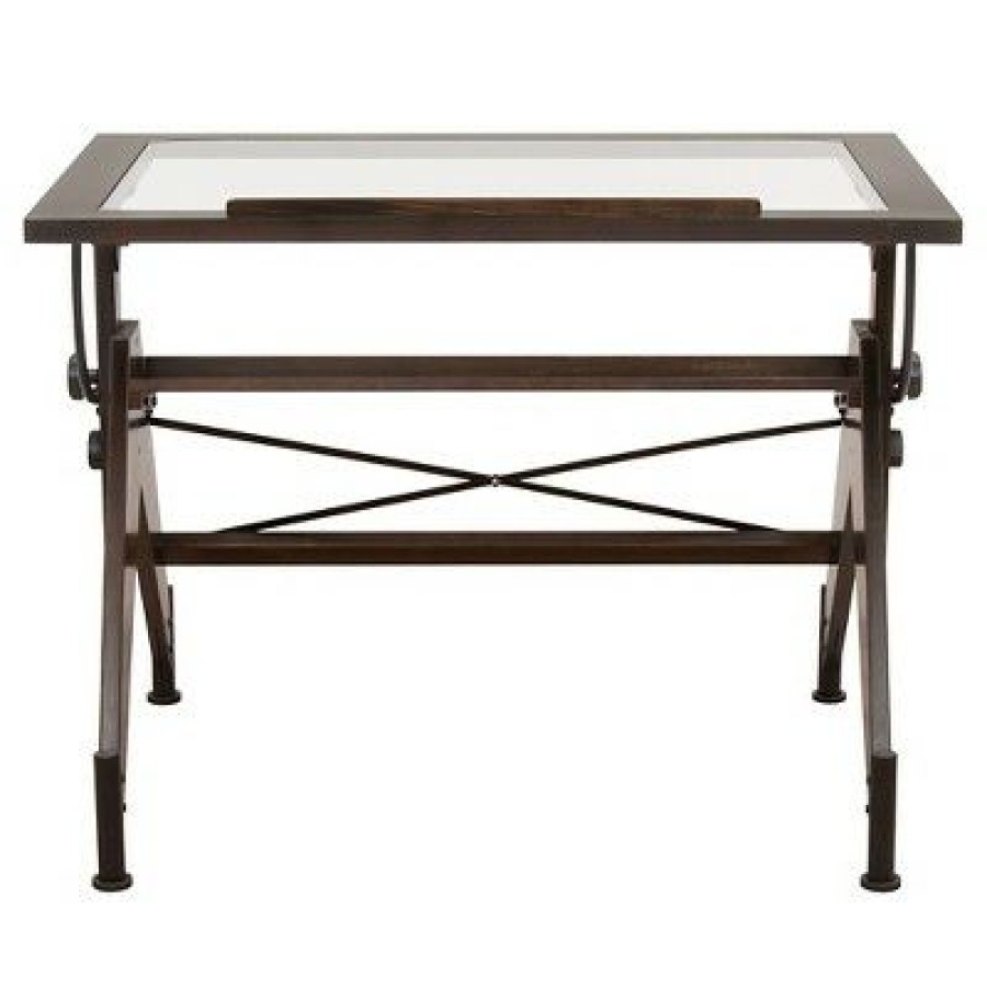 Drafting Tables * | Studio Designs Aries Glass Top Table Dark Walnut/Black