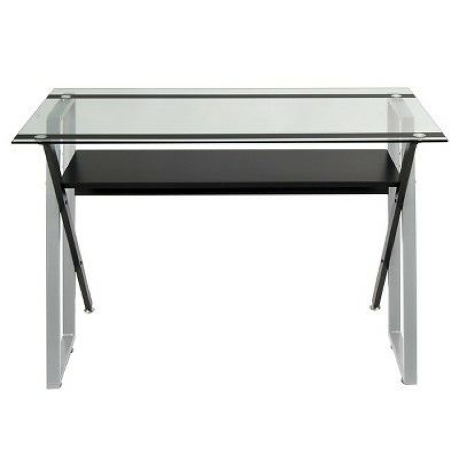 Executive Desks * | Calico Designs Colorado Metal And Glass Laptop Writing Desk Black/ Silver/ Clear Glass