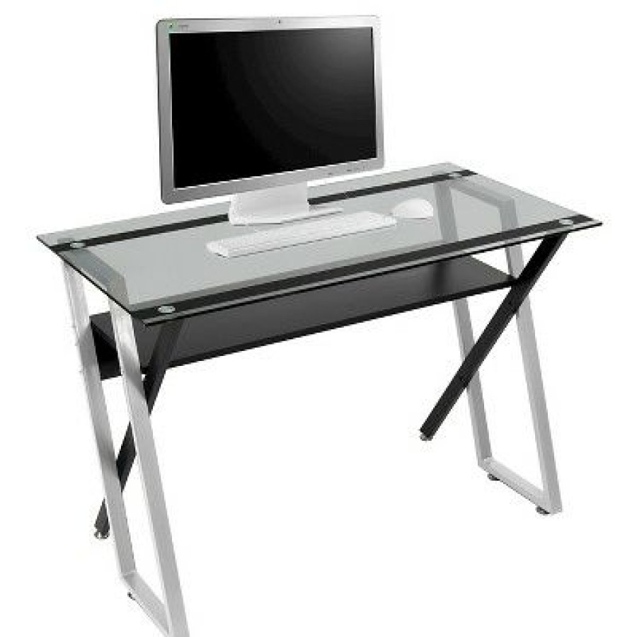 Executive Desks * | Calico Designs Colorado Metal And Glass Laptop Writing Desk Black/ Silver/ Clear Glass