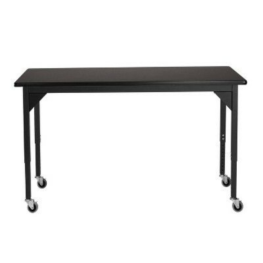 Drafting Tables * | Heavy Duty Height Adjustable Table With Casters And Gussets Black Frame/Black Top National Public Seating