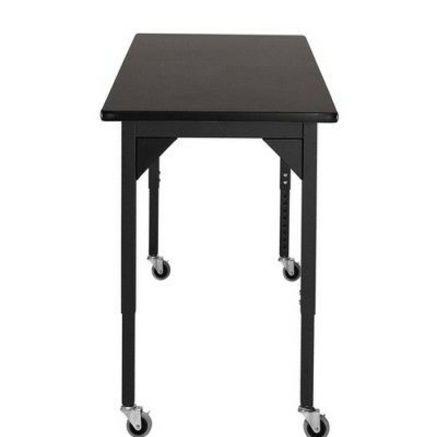 Drafting Tables * | Heavy Duty Height Adjustable Table With Casters And Gussets Black Frame/Black Top National Public Seating